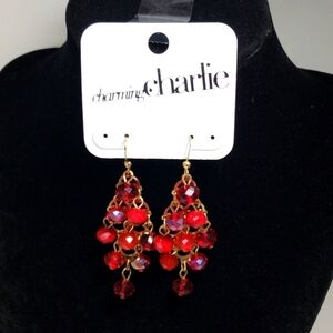 Charming Charlie, Women's  Gold-tone & Red beads Chandelier Drop Dangle Earrings